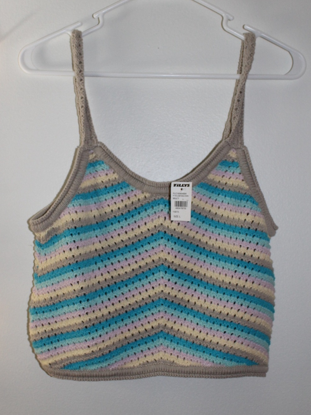 Tilly's Striped Crochet Tank Top - Pastel Blue/Cream